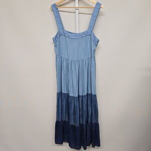 Broome Street Kate Spade New York Denim Tiered Maxi Dress Embroidered Straps XL
